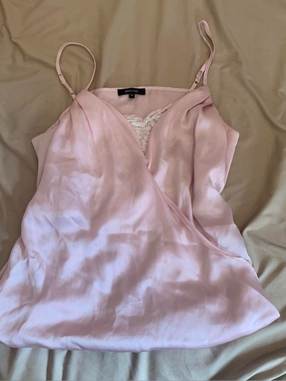 RW&CO. Pink Satin Lace Trim Cami